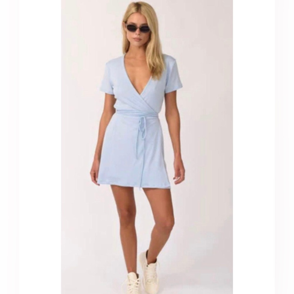 Skatie Light Blue Wrap Mini Dress